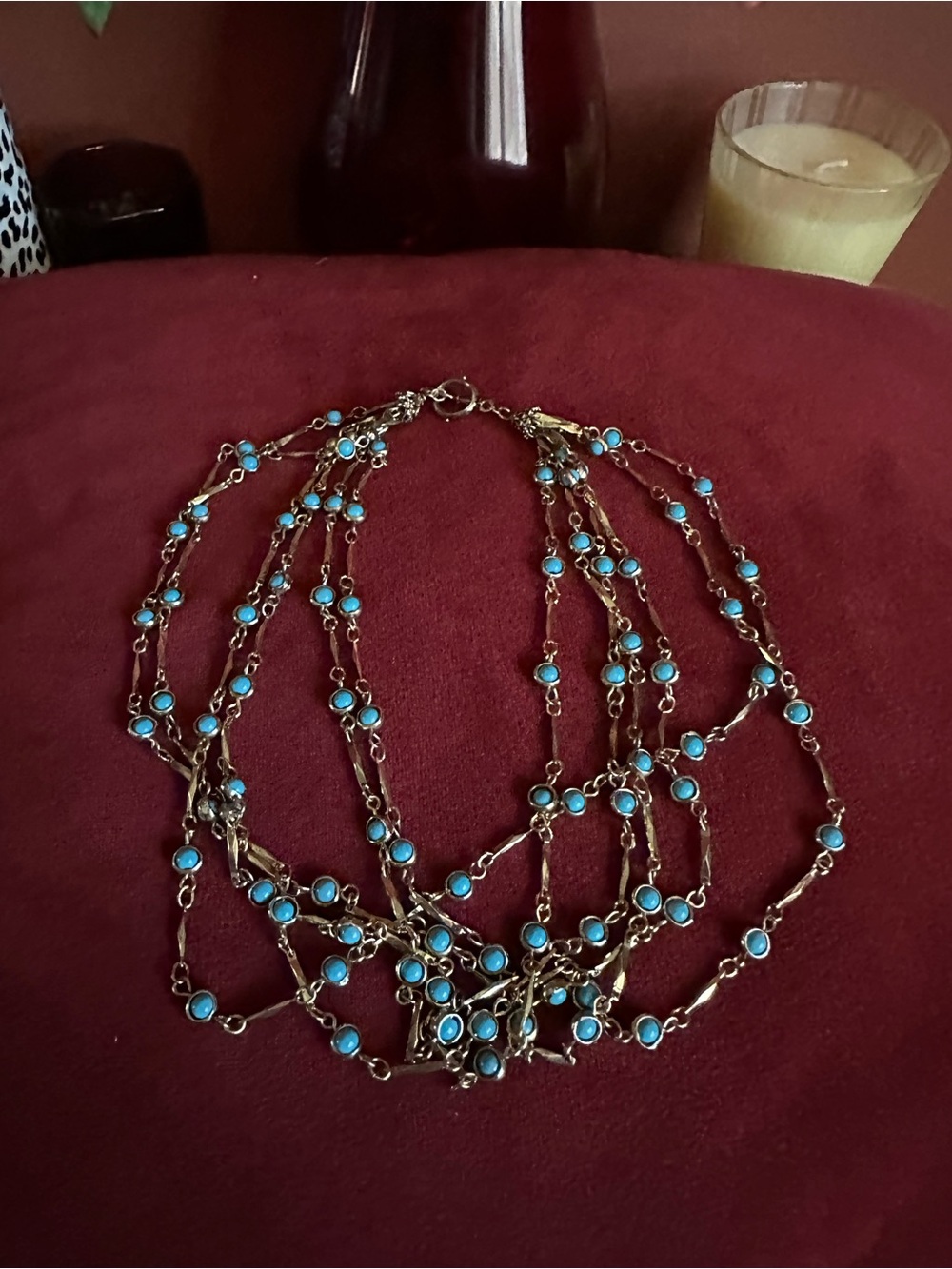 Vintage Multi-Strand Turquoise Bead Gold-Tone Necklace - Women Jewelry